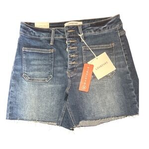 NWT Lovervet Verset Cotton Denim Shorts M  High Rise Button Fly Patch Pocket
